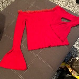 Crop, off shoulder, red sweater!